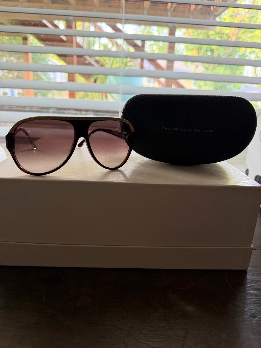 Balenciaga BAL 0067/S Oversized Aviator Sunglasses Brown Gold 59mm w/ Case